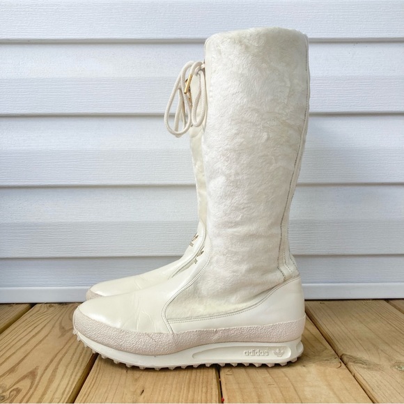 VTG Y2K Adidas Arosa High Tall Fur Leather Boots Ivory White Womens 8 RARE - Picture 3 of 12